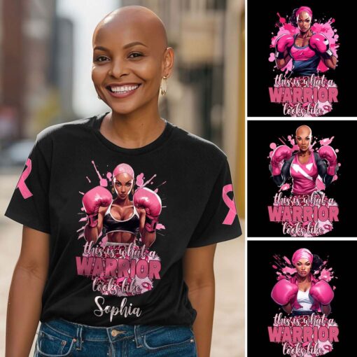 Custom Breast Cancer Shirt, This Is What A Warrior Looks Like Breast Cancer Awareness Shirt UKTD5210603