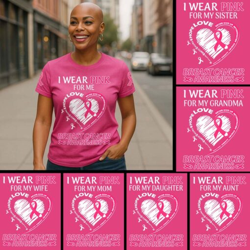 Custom Breast Cancer Shirt, I Wear Pink For Family Shirt, Breast Cancer Awareness Gift UKTD5210604