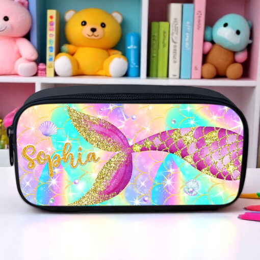 Personalized Mermaid Backpack, Lunch Bag, Pencil Pouch, Back to School Gifts, Custom book bag, Name on School Bag for girls, Gifts for Kids  QFND5120604-DX - Image 4