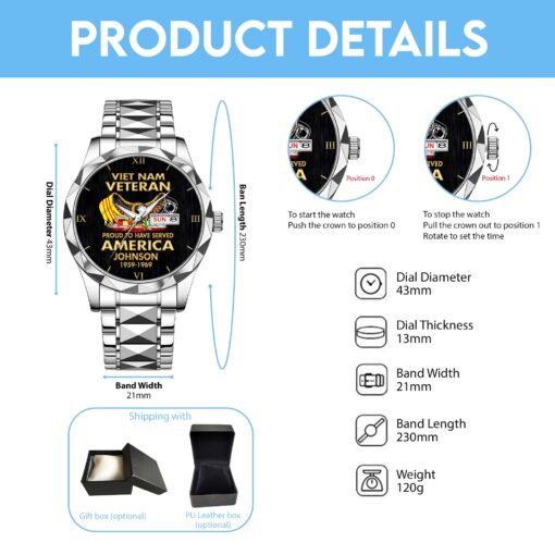 Personalized Vietnam Veteran Alloy Luxury Quartz Watch QFHA5190603 - Image 4