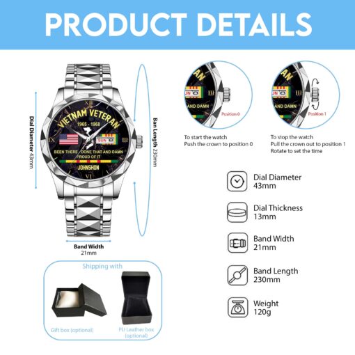 Personalized Vietnam Veteran Alloy Luxury Quartz Watch QFHA5190604 - Image 4