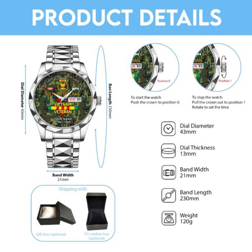 Personalized Vietnam Veteran Alloy Luxury Quartz Watch QFHA5190605 - Image 4