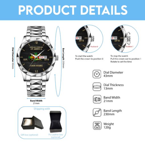 Personalized Vietnam Veteran Alloy Luxury Quartz Watch QFHA5190606 - Image 4