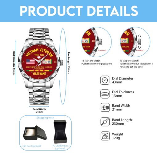 Personalized Vietnam Veteran Alloy Luxury Quartz Watch QFHA5190607 - Image 4