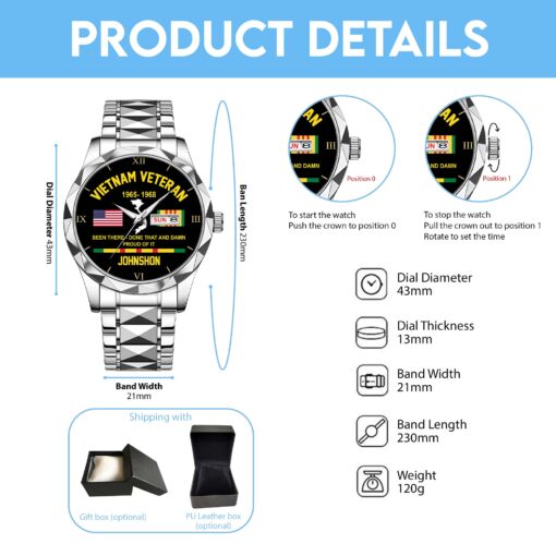 Personalized Vietnam Veteran Alloy Luxury Quartz Watch QFHA5190602 - Image 5