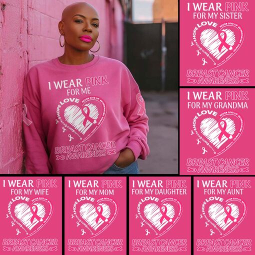 Custom Breast Cancer Shirt, I Wear Pink For Family Shirt, Breast Cancer Awareness Gift UKTD5210604 - Image 2