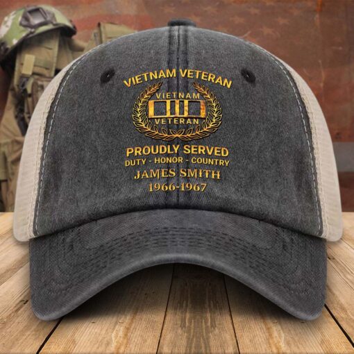 Personalized Vietnam Veteran Baseball Cap, 2D Denim Hat With Mesh QFTD5160604