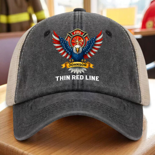 Personalized Retired Firefighter Demin Hat With Mesh QFTZ5130606 - Image 2