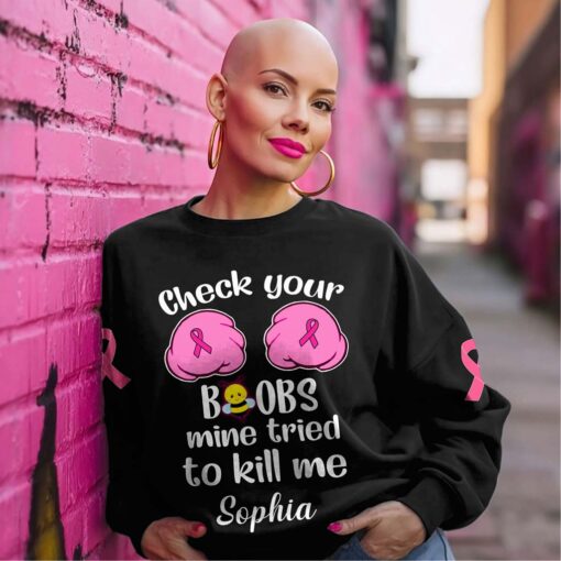Custom Breast Cancer Shirt, Breast Cancer Awareness Gift UKTD5210605 - Image 6