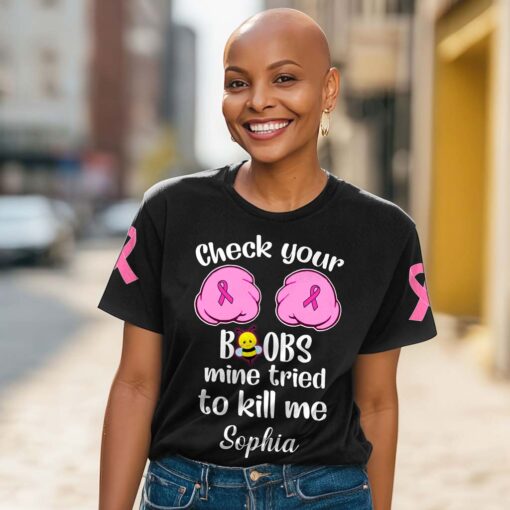 Custom Breast Cancer Shirt, Breast Cancer Awareness Gift UKTD5210605 - Image 5