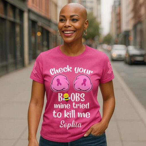 Custom Breast Cancer Shirt, Breast Cancer Awareness Gift UKTD5210605 - Image 7