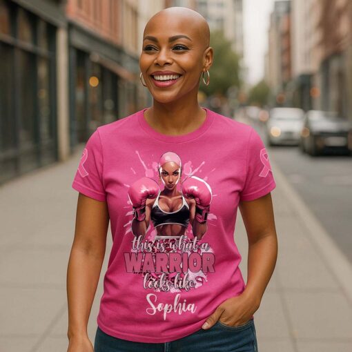 Custom Breast Cancer Shirt, This Is What A Warrior Looks Like Breast Cancer Awareness Shirt UKTD5210603 - Image 5
