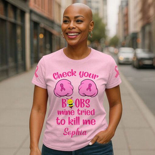 Custom Breast Cancer Shirt, Breast Cancer Awareness Gift UKTD5210605 - Image 2