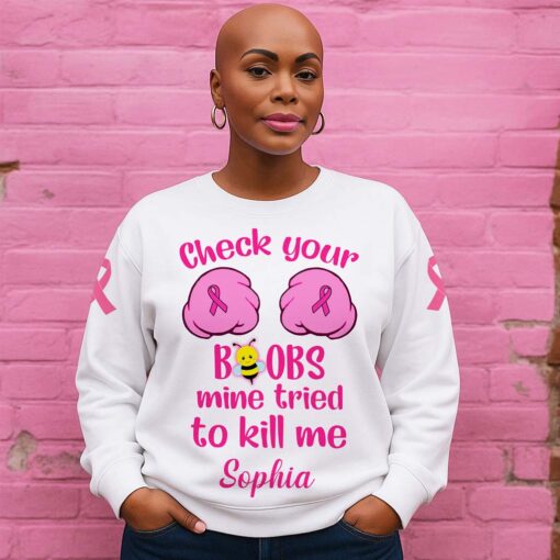 Custom Breast Cancer Shirt, Breast Cancer Awareness Gift UKTD5210605 - Image 4