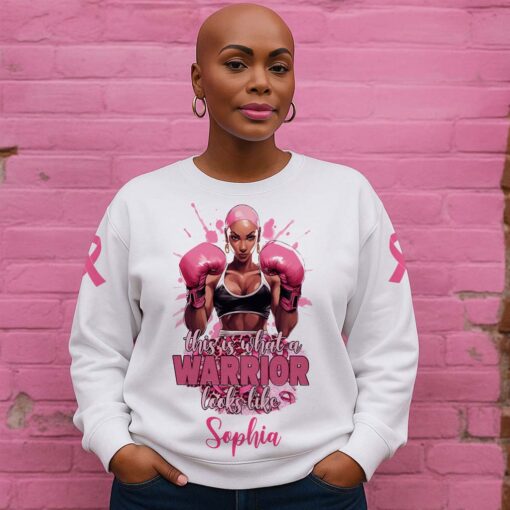 Custom Breast Cancer Shirt, This Is What A Warrior Looks Like Breast Cancer Awareness Shirt UKTD5210603 - Image 4
