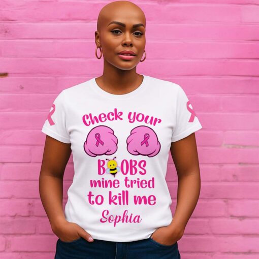 Custom Breast Cancer Shirt, Breast Cancer Awareness Gift UKTD5210605 - Image 3