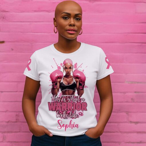 Custom Breast Cancer Shirt, This Is What A Warrior Looks Like Breast Cancer Awareness Shirt UKTD5210603 - Image 3