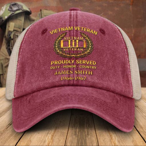 Personalized Vietnam Veteran Baseball Cap, 2D Denim Hat With Mesh QFTD5160604 - Image 2