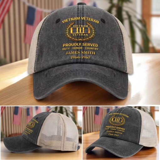 Personalized Vietnam Veteran Baseball Cap, 2D Denim Hat With Mesh QFTD5160604 - Image 5