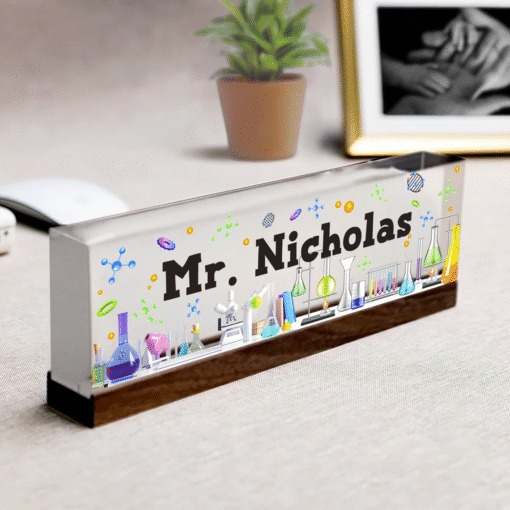 Science Lab Teacher Sign, Personalized Teacher Desk Name Plate, Teachers Desk MQND5060650 - Image 3