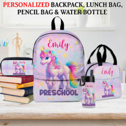Personalized Unicorn Preschool Backpack, Custom Name Girls School Bag, Rainbow Pink Toddler Backpack, Back To School Gift For Kids MQNT5060601-DX