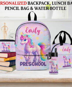 Personalized Unicorn Preschool Backpack, Custom Name Girls School Bag, Rainbow Pink Toddler Backpack, Back To School Gift For Kids MQNT5060601-DX