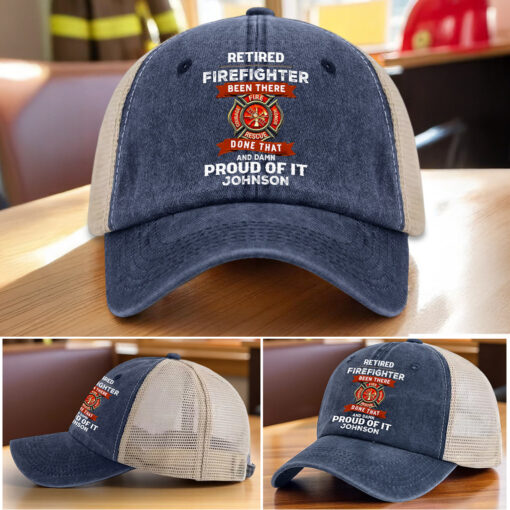 Personalized Retired Firefighter Demin Hat With Mesh QFTZ5130604