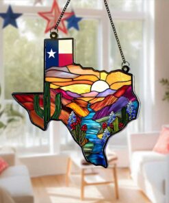 Texas Map Acrylic Suncatcher Window Hanging,Northern Mockingbird And Bluebonnet Home Decor,Texas Decoration,Texas Gift,Souvenir Lover Gift PMTZ5070704