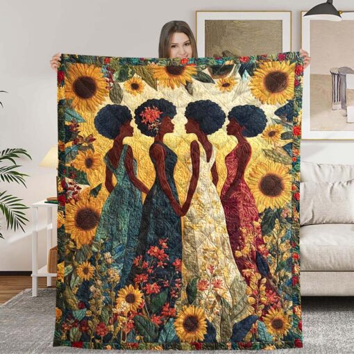 Black Woman Quilt Blanket, African American Woman Melanin Blanket UKHM5080701 - Image 2