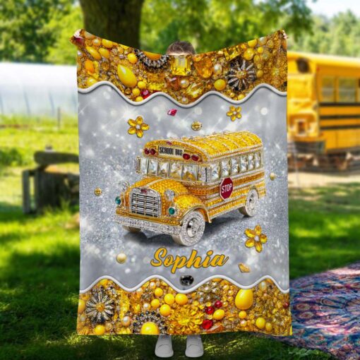 Personalized School Bus Driver Fleece Blanket QFTD5140703