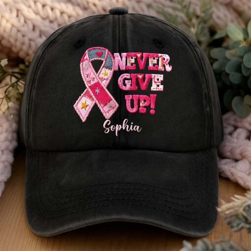 Personalized Distressed Washed Cotton Breast Cancer Printed Hat QFND5160701