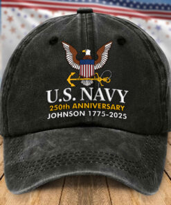 Custom US Navy 250th Anniversary Distressed Washed Cotton Printed Hat, Gift For Veterans UKHA5080701