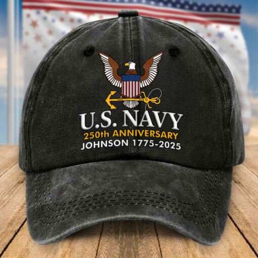 Custom US Navy 250th Anniversary Distressed Washed Cotton Printed Hat, Gift For Veterans UKHA5080701