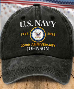 Custom US Navy 250th Anniversary Distressed Washed Cotton Printed Hat, Gift For Veterans UKHA5080702