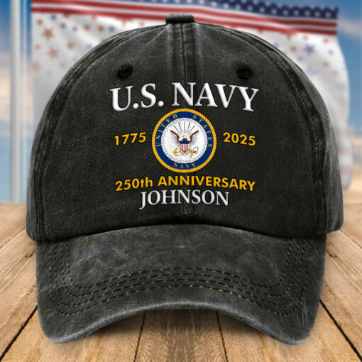Custom US Navy 250th Anniversary Distressed Washed Cotton Printed Hat, Gift For Veterans UKHA5080702