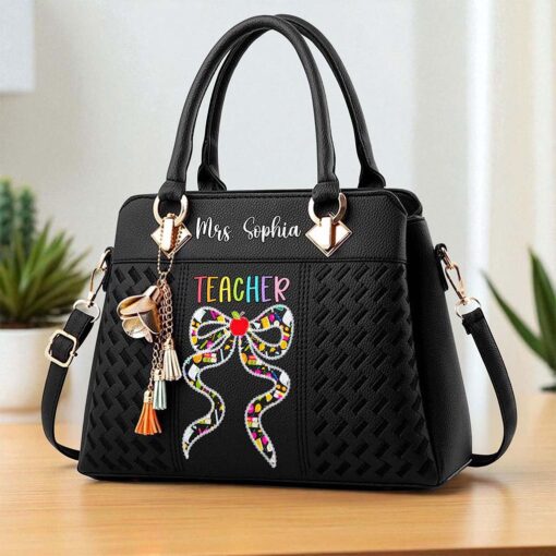 Custom Teacher PU Leather Deluxe Handbag UKND5180704 - Image 2