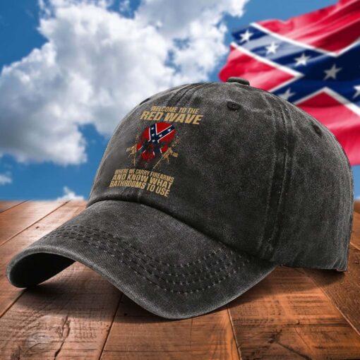 Vintage Southern Rebel Hat – Red Wave Denim Cap QFTD5080702 - Image 2