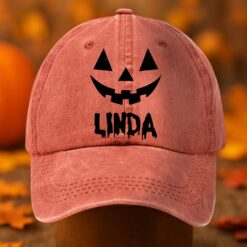 Personalized Jack O Lantern Pumpkin Distressed Washed Cotton Printed Hat QFTD5020701