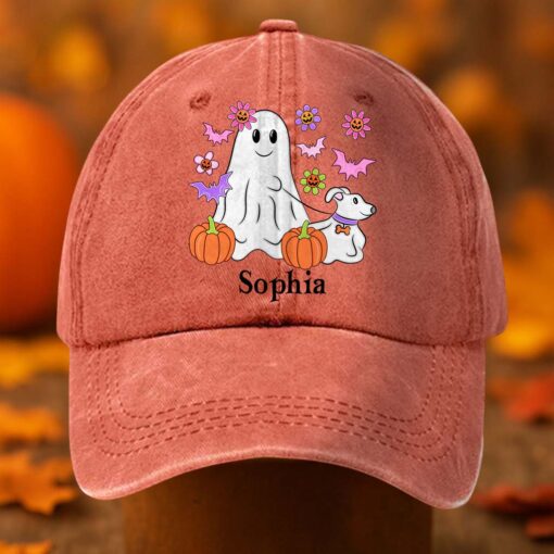 Personalized Ghost Walking Dog Distressed Washed Cotton Printed Hat QFTD5020703 - Image 3