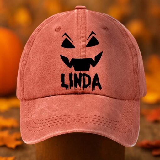 Personalized Jack O Lantern Pumpkin Distressed Washed Cotton Printed Hat QFTD5020702