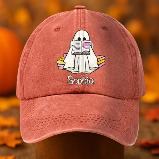 Personalized Ghost Reading Books Distressed Washed Cotton Printed Hat QFTD5020704