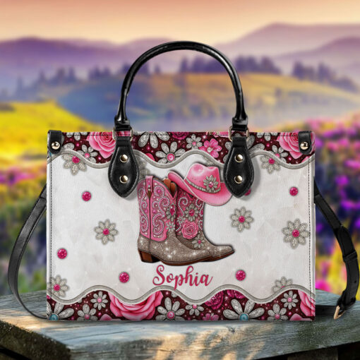 Personalized Cowgirl Boots Leather Handbag And Wallet UKHH5150701 - Image 4