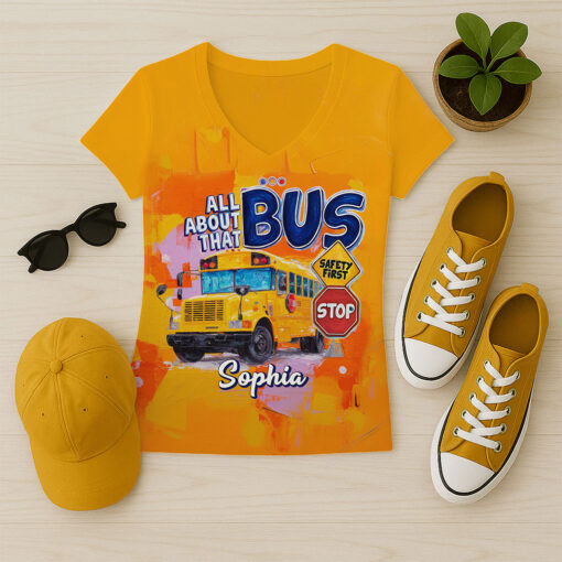 Personalized School Bus Driver V-neck T-shirt QFTO5180701 - Image 2