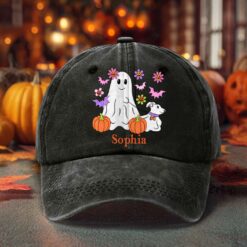 Personalized Ghost Walking Dog Distressed Washed Cotton Printed Hat QFTD5020703
