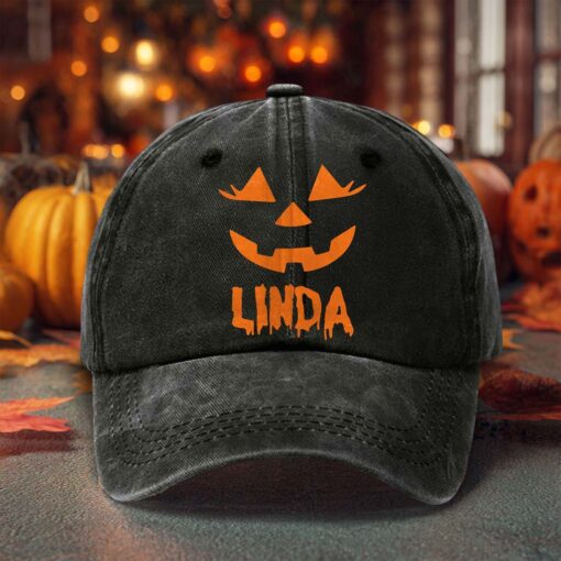Personalized Jack O Lantern Pumpkin Distressed Washed Cotton Printed Hat QFTD5020702 - Image 2
