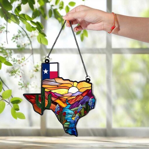 Texas Map Acrylic Suncatcher Window Hanging,Northern Mockingbird And Bluebonnet Home Decor,Texas Decoration,Texas Gift,Souvenir Lover Gift PMTZ5070704 - Image 2