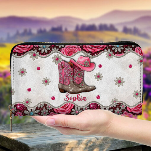 Personalized Cowgirl Boots Leather Handbag And Wallet UKHH5150701 - Image 5