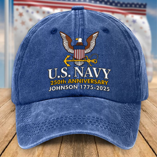 Custom US Navy 250th Anniversary Distressed Washed Cotton Printed Hat, Gift For Veterans UKHA5080701 - Image 3
