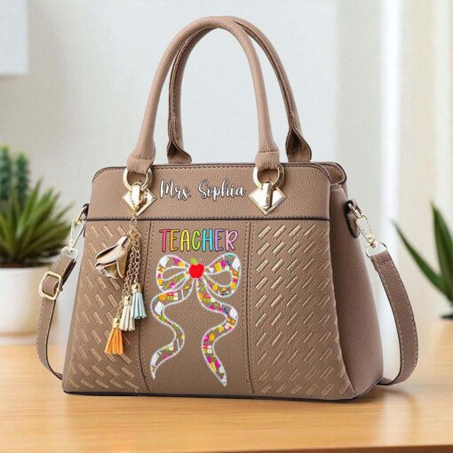 Custom Teacher PU Leather Deluxe Handbag UKND5180704 - Image 5