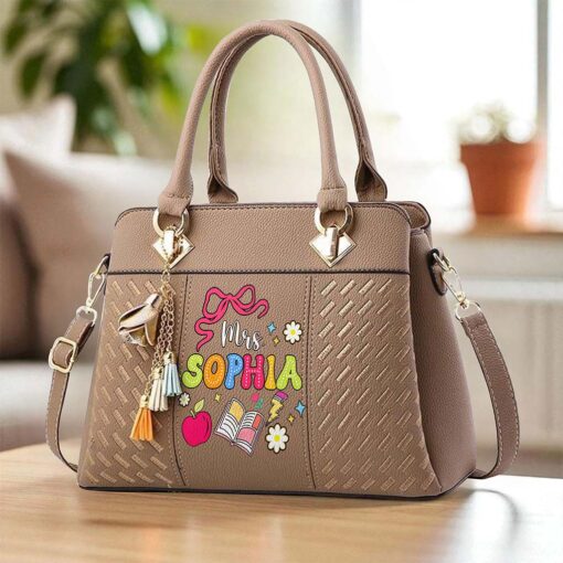 Custom Teacher PU Leather Deluxe Handbag UKND5180705 - Image 6